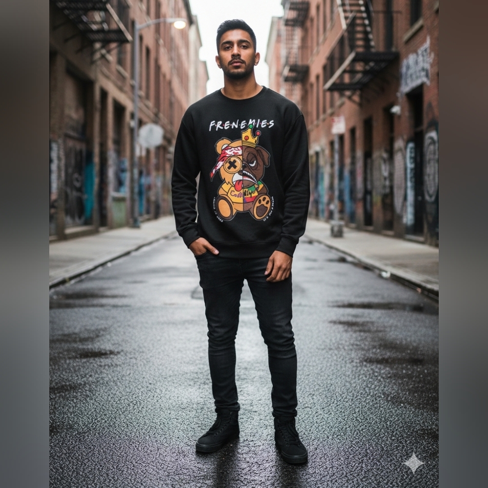 3Forty Medium Unisex Sweatshirt "FRENEMIES" Bear Cali-klyn Urban Streetwear